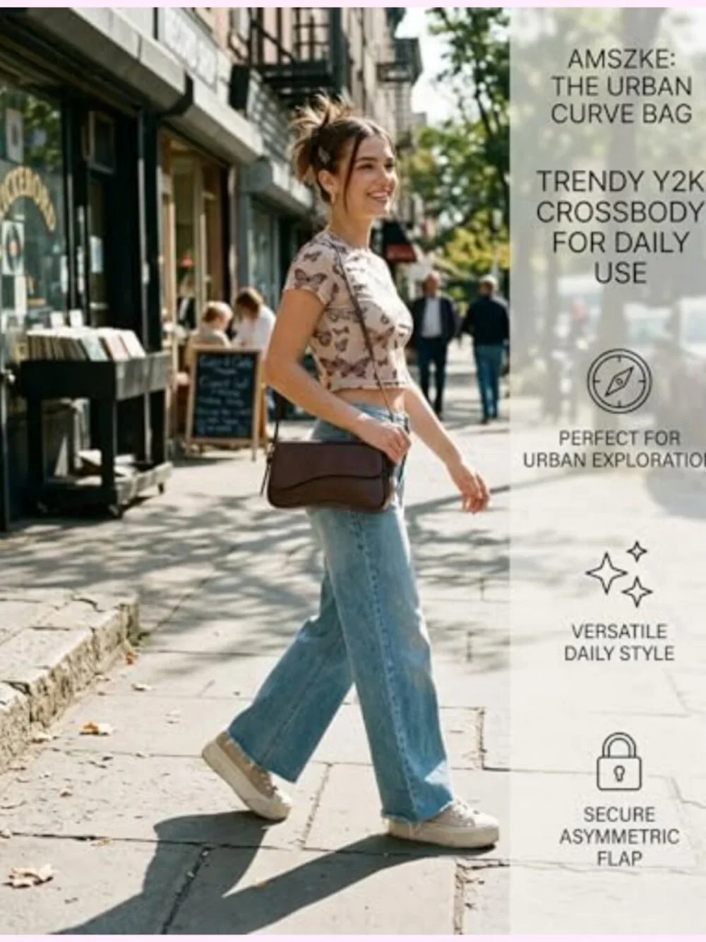 Y2K Crossbody Hobo Bag Adjustable Strap Faux Leather Underarm Purse